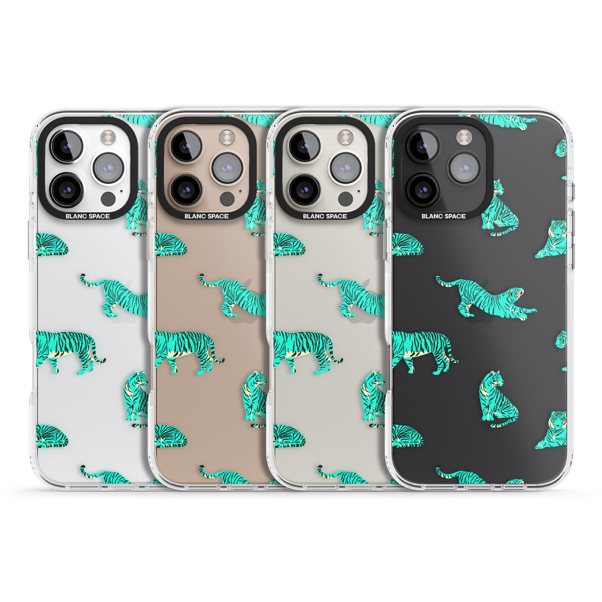 iPhone 16 Pro Max Turquoise Tiger Jungle Cat Pattern Black Impact Phone Case