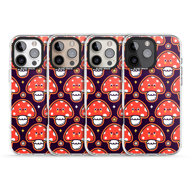 iPhone 16 Pro Max Mushroom Kawaii Pattern Black Impact Phone Case