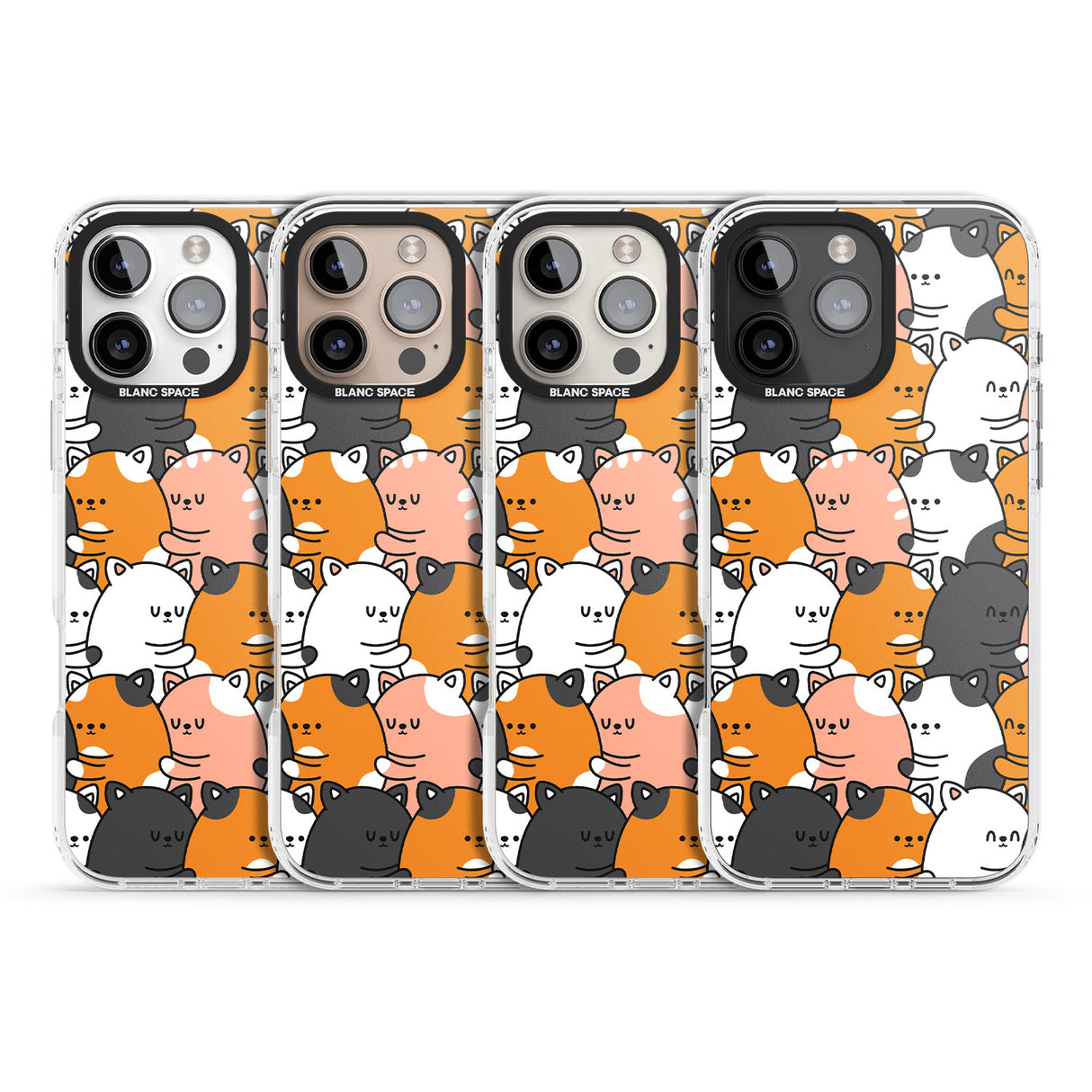 iPhone 16 Pro Max Spooning Cats Kawaii Pattern Black Impact Phone Case