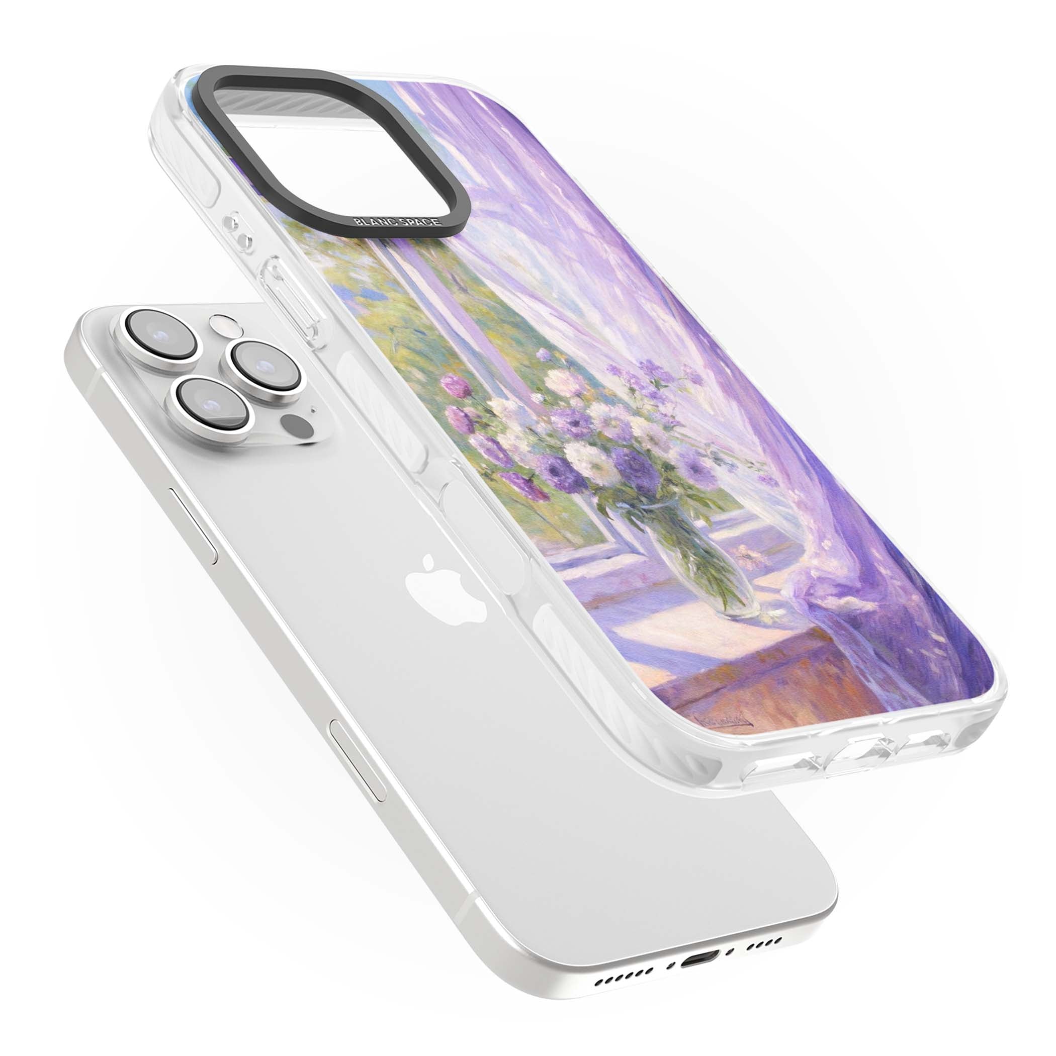 A Provence Morning impressionist art iPhone case featuring a vase of purple flowers, sunlit window and sheer curt | Clear Impact case for iPhone 16 Pro, iPhone 16 Pro Max