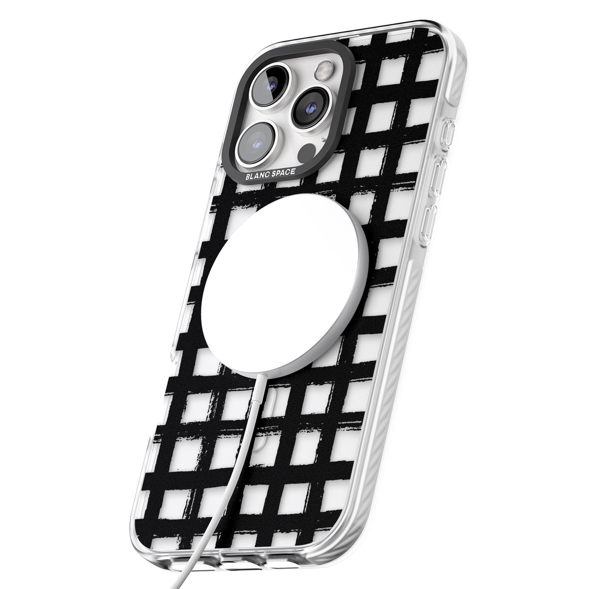 iPhone 16 Pro Max Messy Black Grid - Clear Black Impact Phone Case