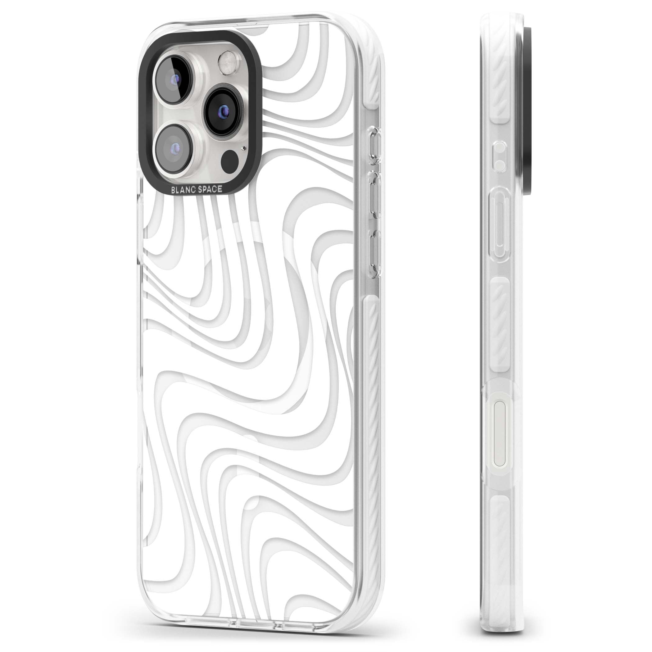 White Abstract Waves abstract iPhone case featuring flowing grey wave pattern on clear background | Impact Magsafe case for iPhone 16 Pro, iPhone 16 Pro Max