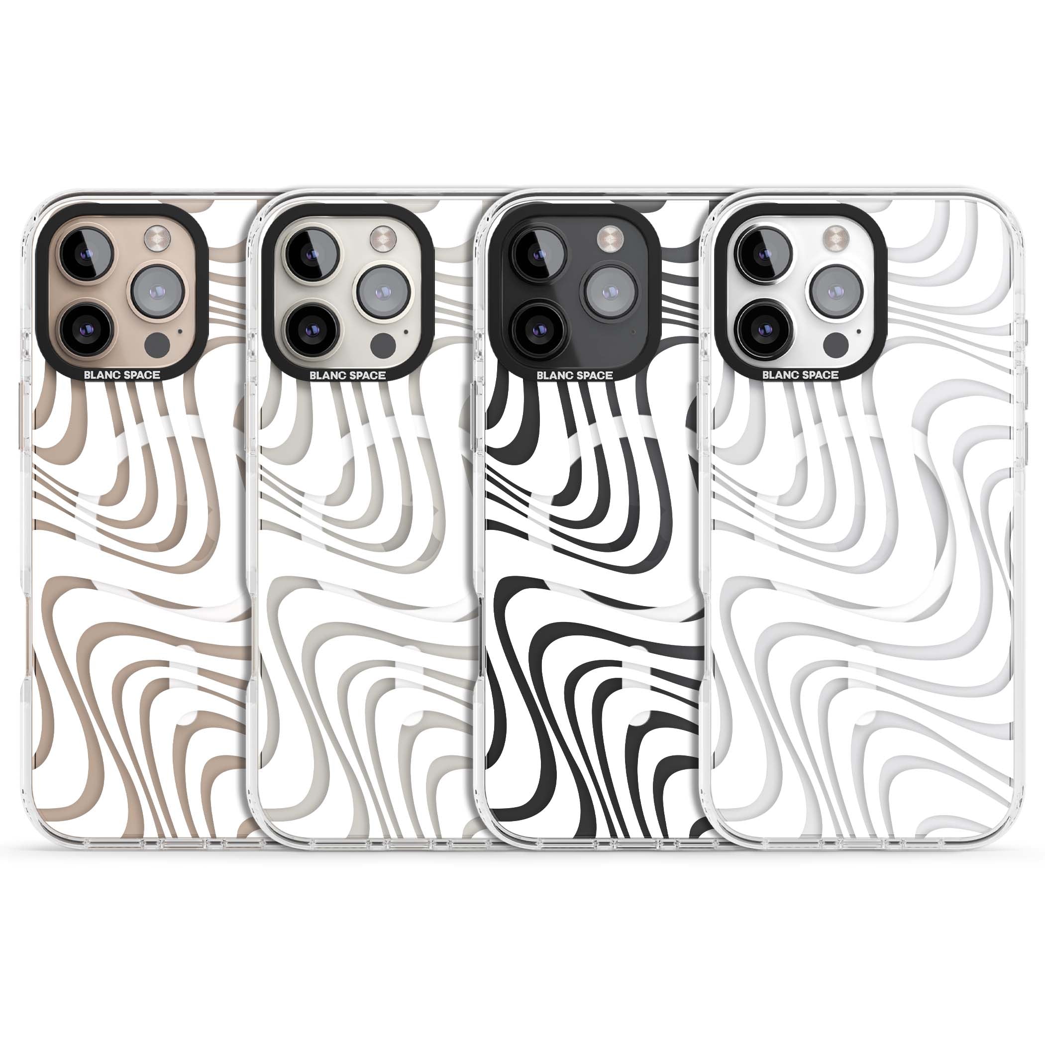 White Abstract Waves abstract iPhone case featuring flowing grey wave pattern on clear background | Impact Magsafe case for iPhone 16 Pro, iPhone 16 Pro Max
