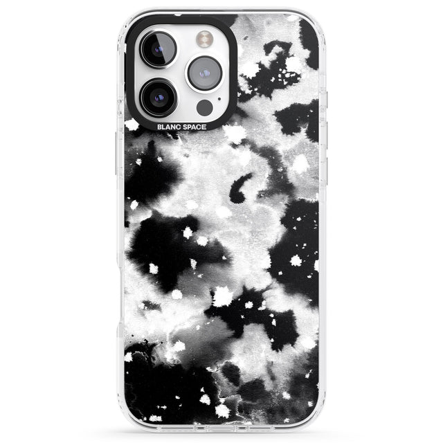 iPhone 16 Pro Max Black & White Acid Wash Tie-Dye Pattern Black Impact Phone Case