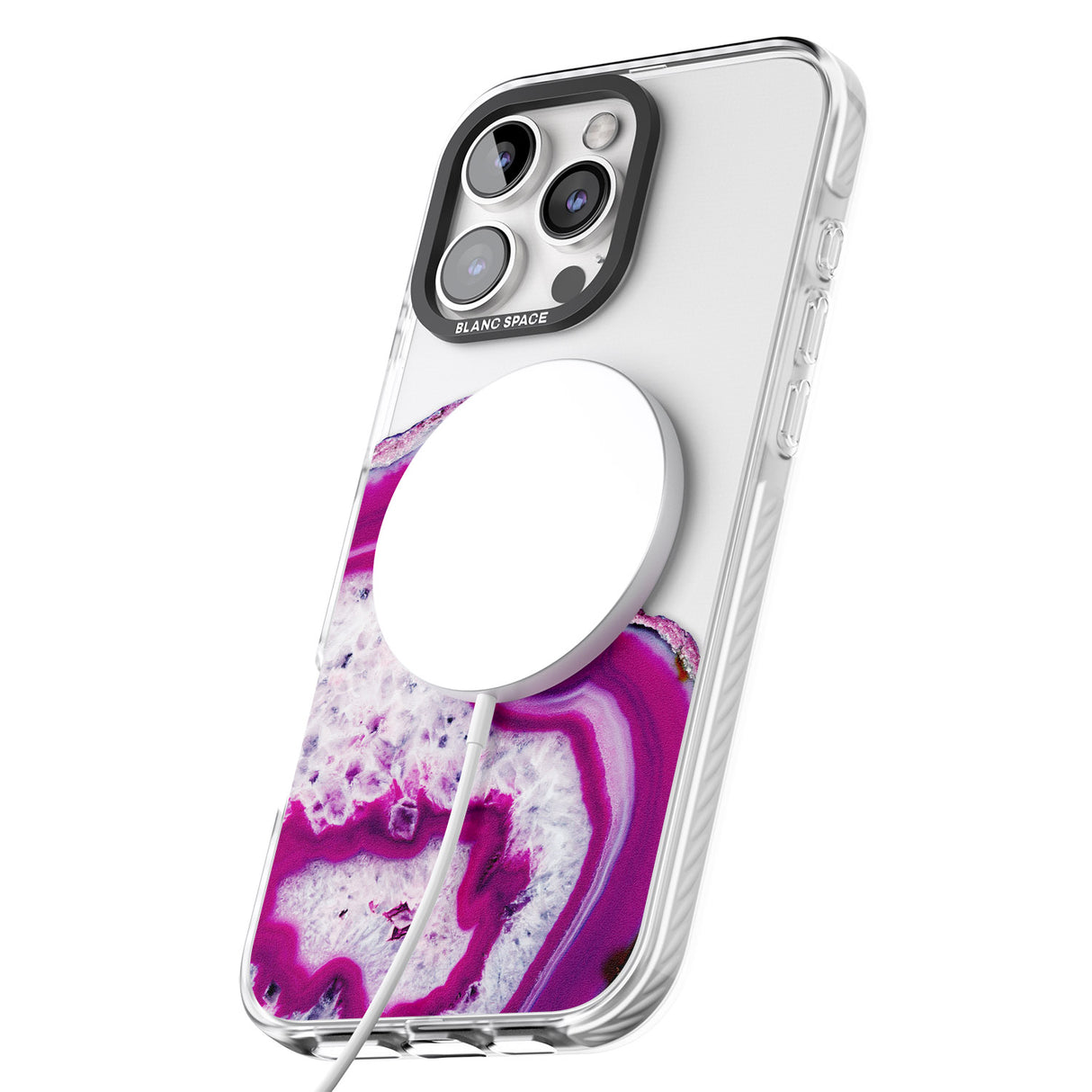 iPhone 16 Pro Max Violet & White Swirl Agate Crystal Clear Design Black Impact Phone Case