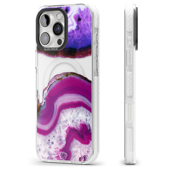 iPhone 16 Pro Max Purple & White Gemstone Crystal Clear Design Black Impact Phone Case