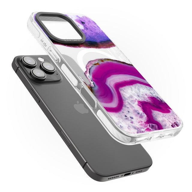 iPhone 16 Pro Max Purple & White Gemstone Crystal Clear Design Black Impact Phone Case