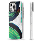 iPhone 16 Pro Max Green & Navy Gemstone Crystal Clear Design Black Impact Phone Case