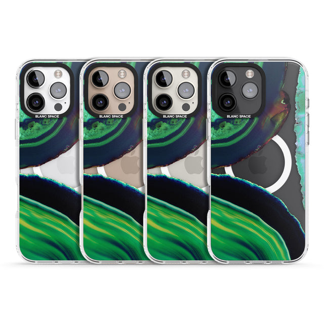 iPhone 16 Pro Max Green & Navy Gemstone Crystal Clear Design Black Impact Phone Case