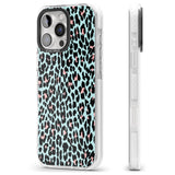 iPhone 16 Pro Max Light Pink on Blue Leopard Print Pattern Black Impact Phone Case