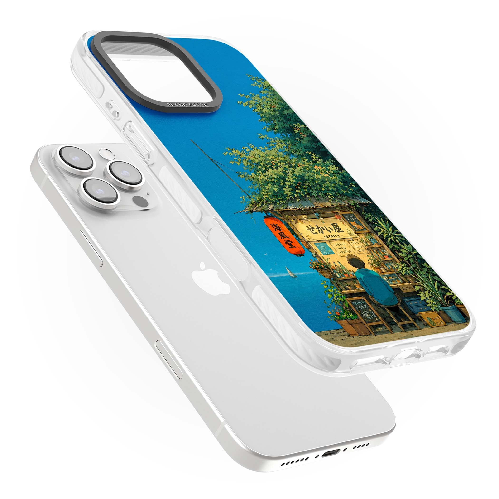The Shirahama Kiosk anime iPhone case featuring a Japanese seaside shop, red paper lantern and ocean view | Impact Magsafe case for iPhone 16 Pro, iPhone 16 Pro Max