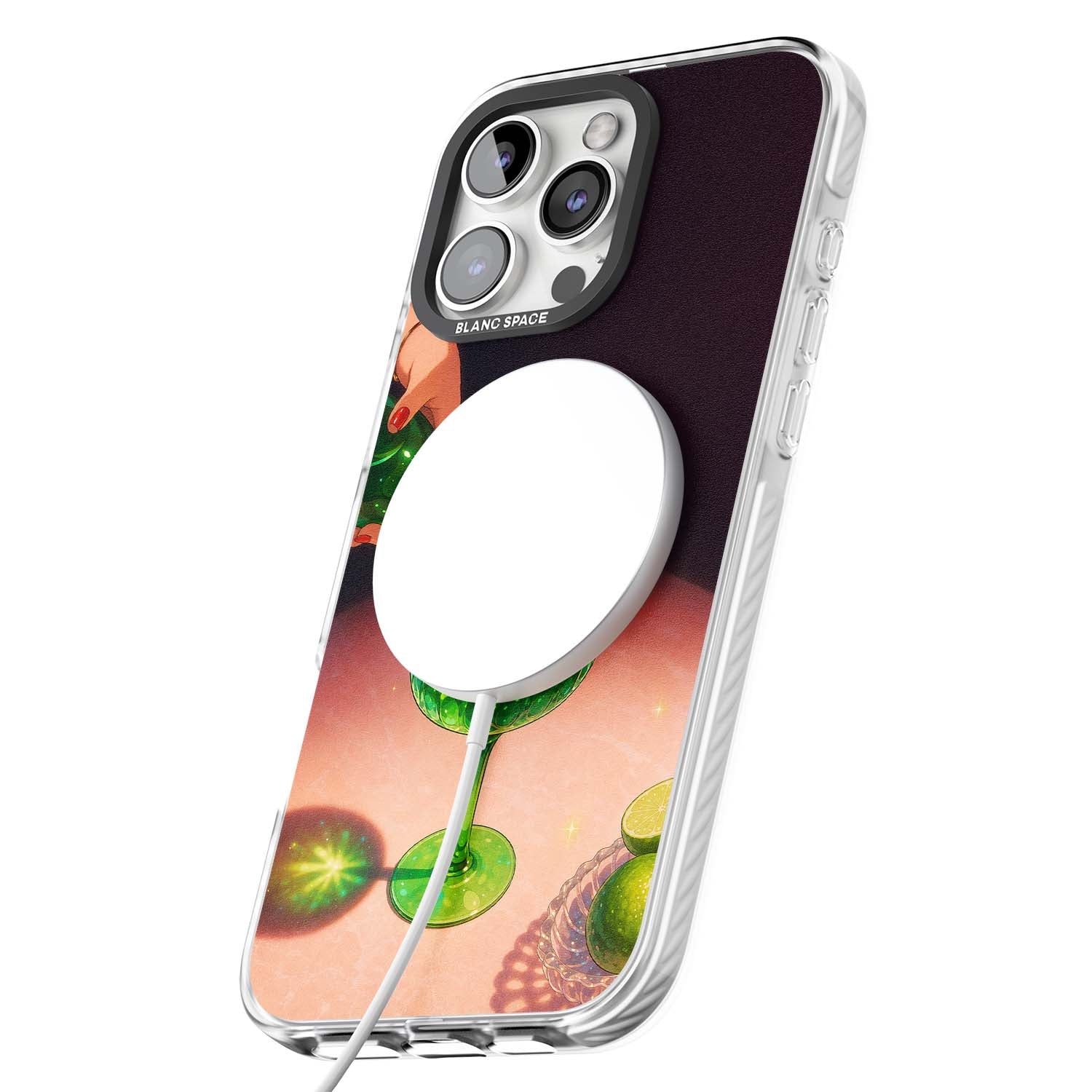 Absinthe Hour cocktail iPhone case featuring a green coupe glass, cherry garnish and vintage bottle pour illustration | Impact Magsafe case for iPhone 16 Pro, iPhone 16 Pro Max