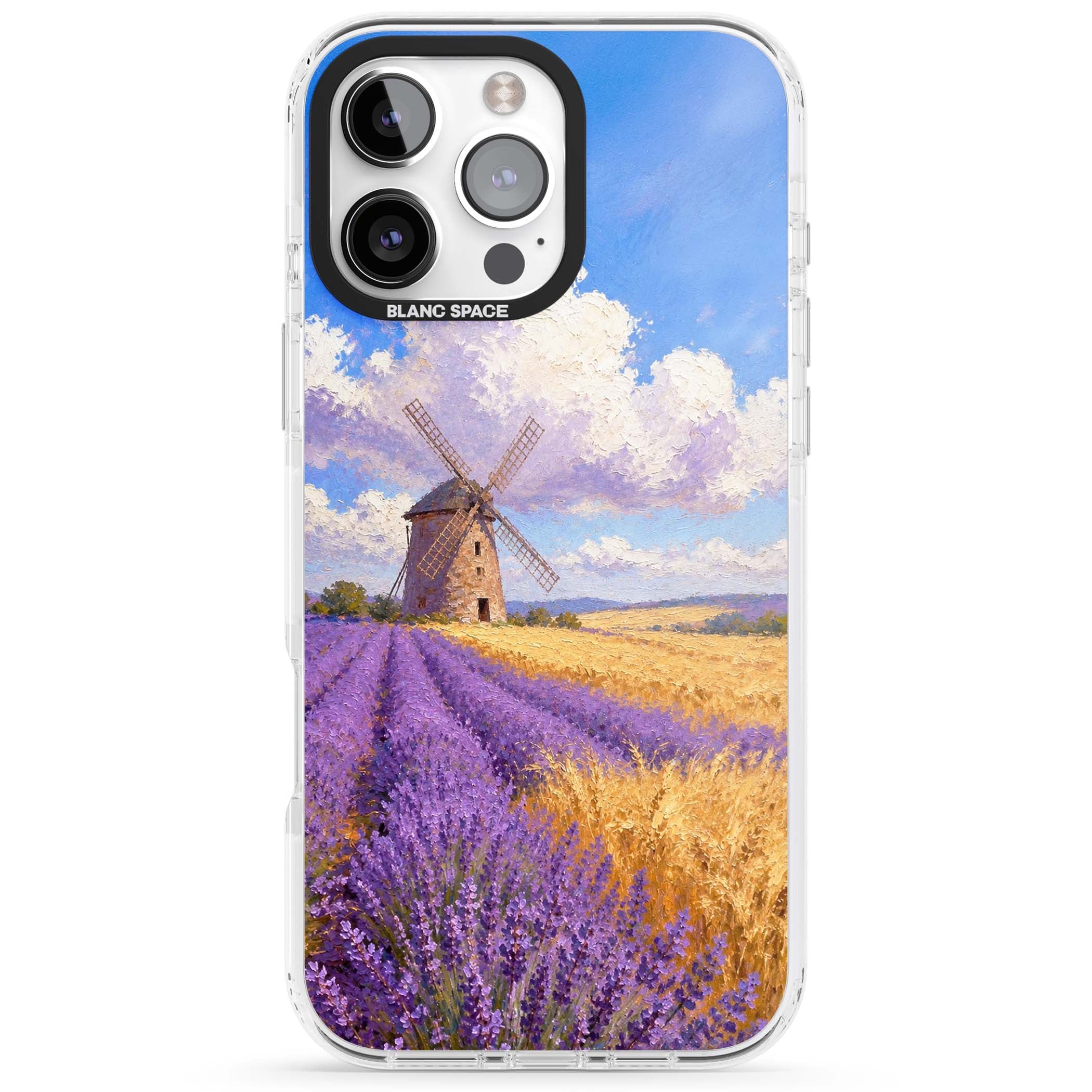Lavender Mill cottagecore iPhone case featuring a French windmill, lavender field and golden wheat oil painting | Impact Magsafe case for iPhone 16 Pro, iPhone 16 Pro Max