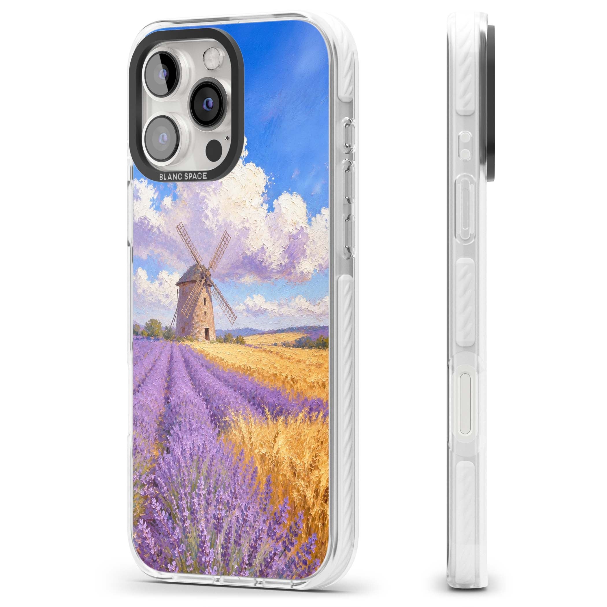 Lavender Mill cottagecore iPhone case featuring a French windmill, lavender field and golden wheat oil painting | Impact Magsafe case for iPhone 16 Pro, iPhone 16 Pro Max