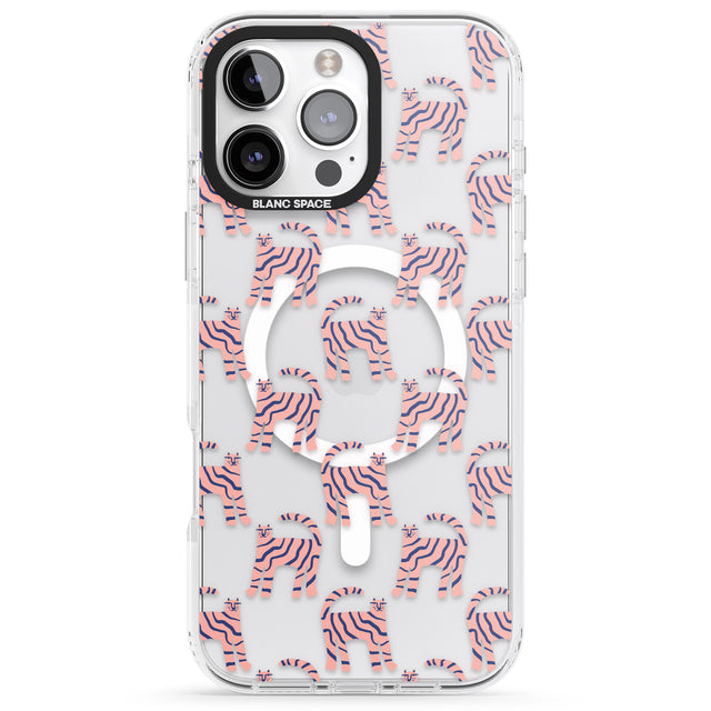 iPhone 16 Pro Max Pink and Blue Cat Pattern Black Impact Phone Case