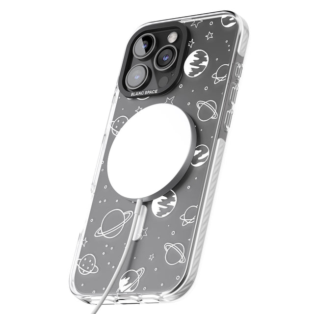 iPhone 16 Pro Max Cosmic Outer Space Design White on Clear Black Impact Phone Case