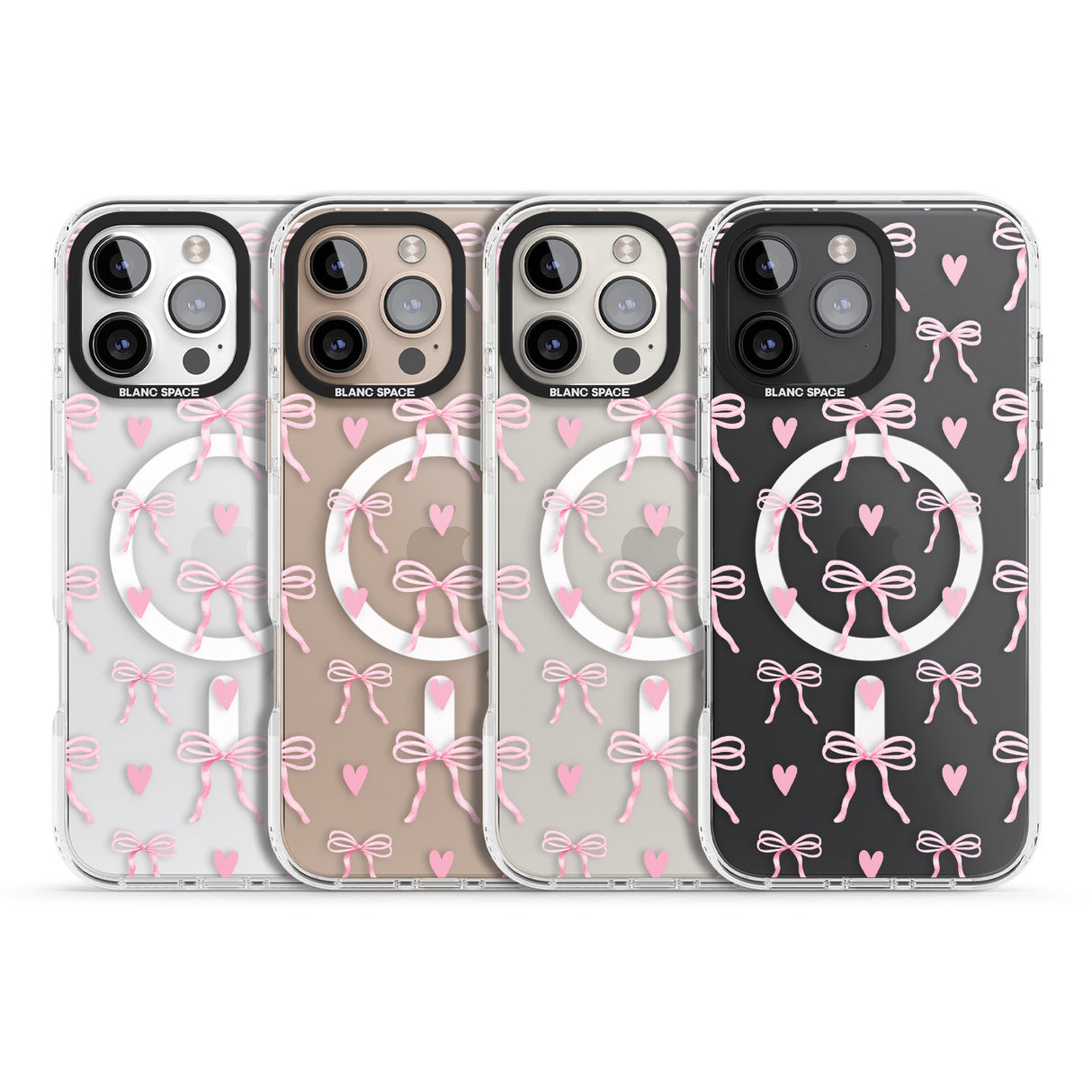 iPhone 16 Pink Bows & Hearts Clear Impact Phone Case