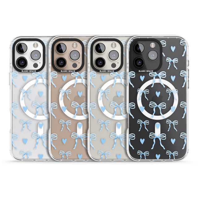 iPhone 16 Blue Bows & Hearts Clear Impact Phone Case