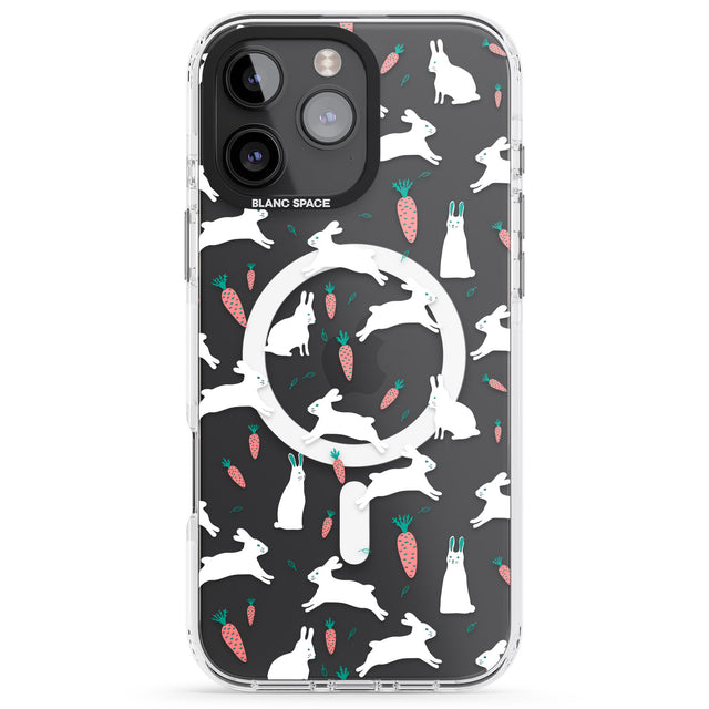 iPhone 16 Pro Max White Bunnies and Carrots Black Impact Phone Case