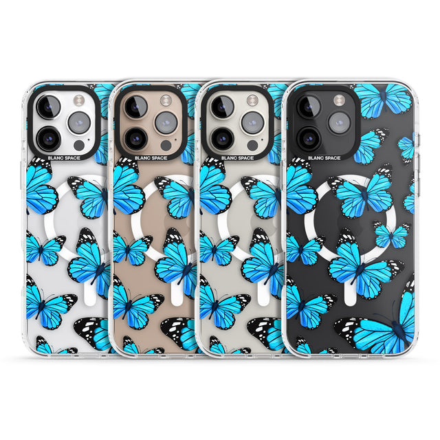 iPhone 16 Pro Max Blue Butterflies Black Impact Phone Case