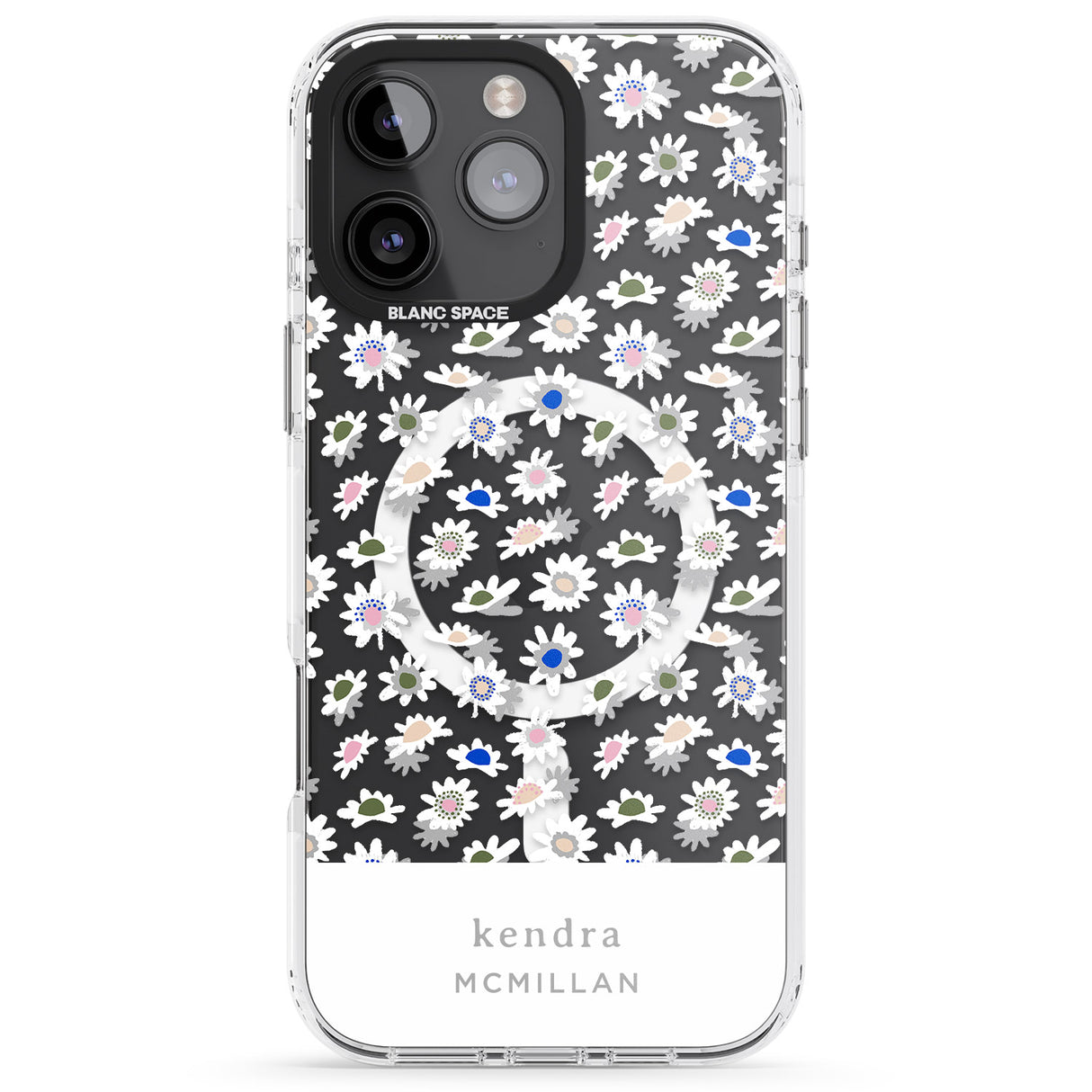 iPhone 16 Pro Max Personalised Grey & White Daisies Floral Design Black Impact Phone Case