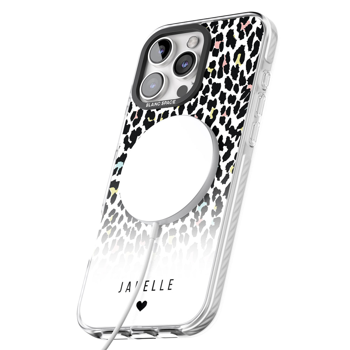 iPhone 16 Pro Max Personalised Pastel Leopard Spots Black Impact Phone Case