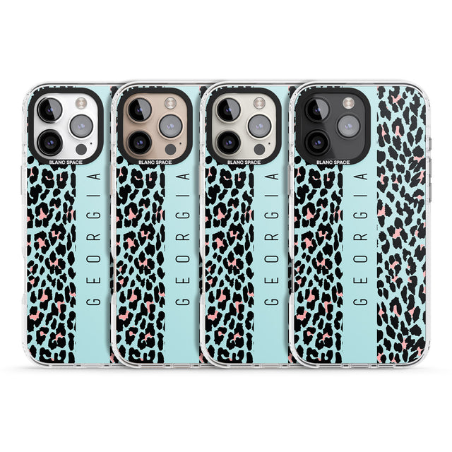 iPhone 16 Pro Max Personalised Blue Leopard Spots Black Impact Phone Case