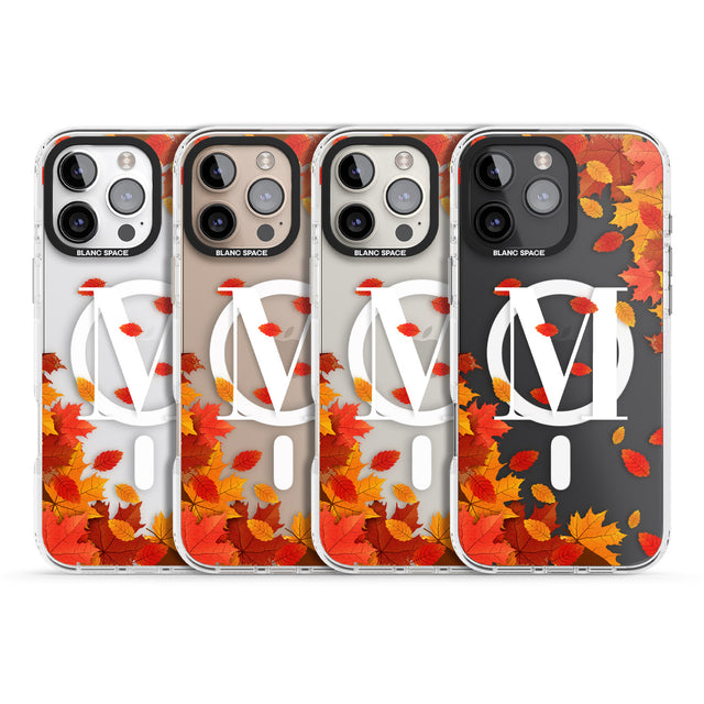 iPhone 16 Pro Max Personalised Monogram Autumn Leaves Black Impact Phone Case