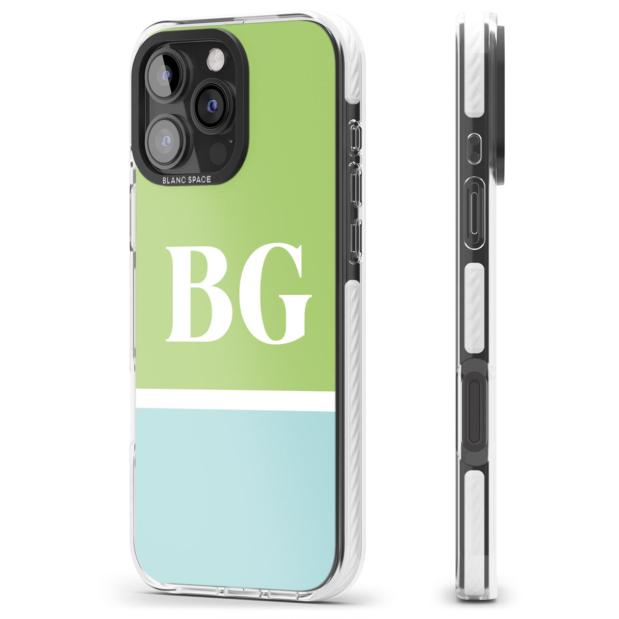 iPhone 16 Pro Max Personalised Colourblock: Green & Turquoise Black Impact Phone Case