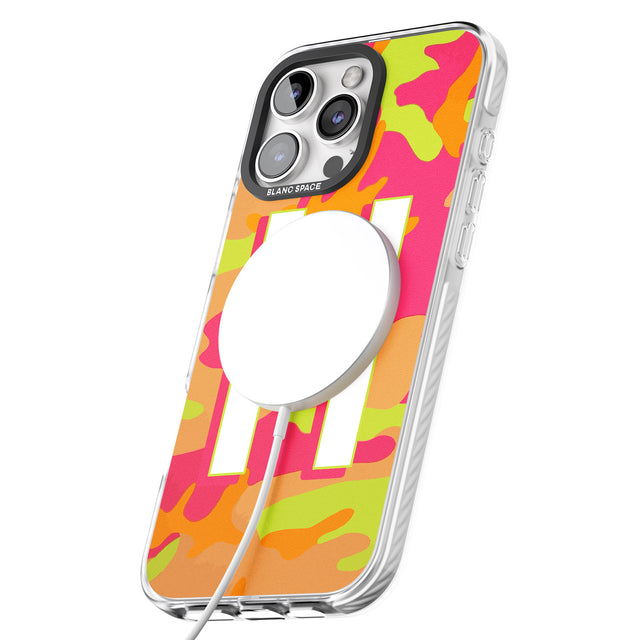 iPhone 16 Pro Max Personalised Bright Neon Camo Solid Monogram Black Impact Phone Case