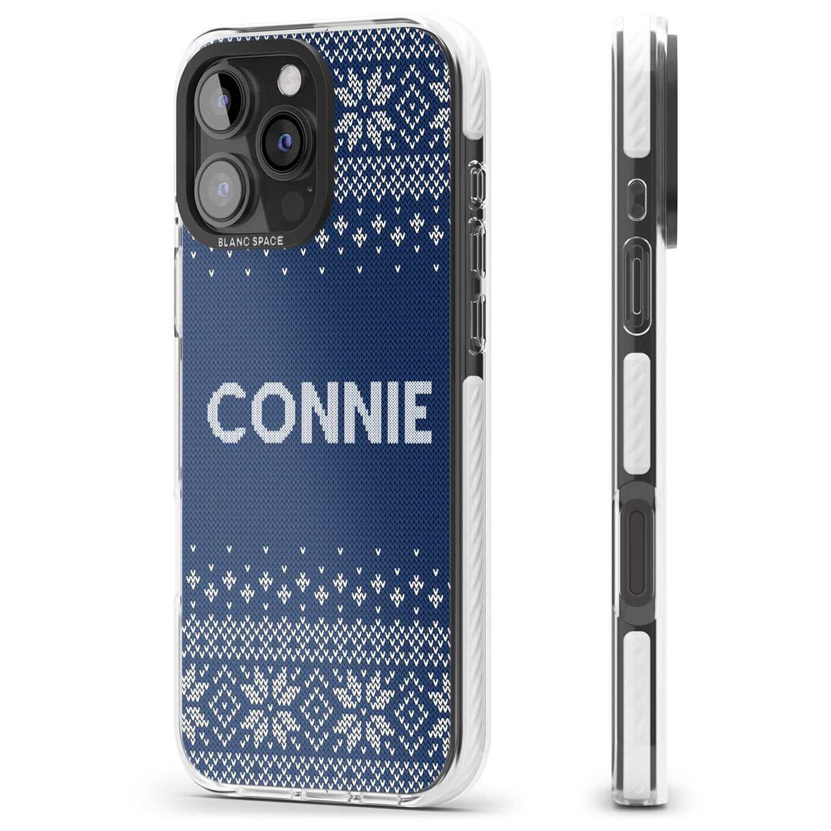 iPhone 16 Pro Max Personalised Blue Christmas Knitted Jumper Black Impact Phone Case