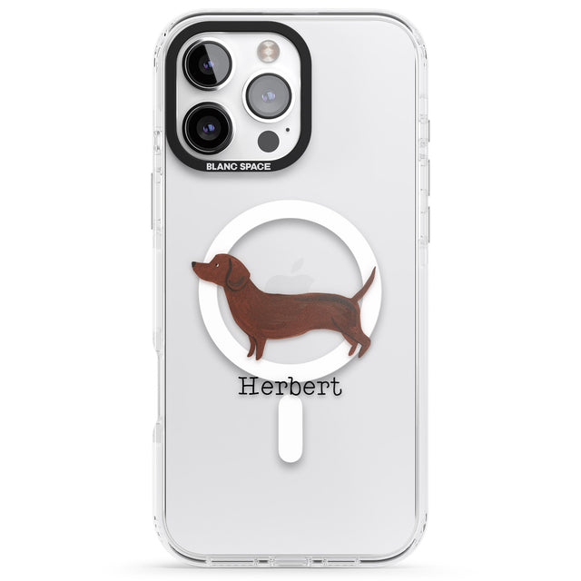 iPhone 16 Pro Max Personalised Hand Painted Sausage Dog Black Impact Phone Case