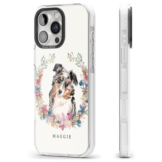 iPhone 16 Pro Max Personalised Australian Shepherd Watercolour Dog Portrait Black Impact Phone Case