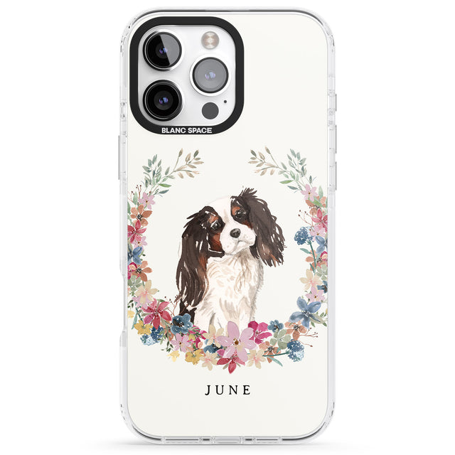 iPhone 16 Pro Max Personalised Tri Coloured King Charles Watercolour Dog Portrait Black Impact Phone Case