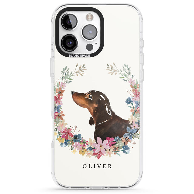 iPhone 16 Pro Max Personalised Black & Tan Dachshund - Watercolour Dog Portrait Black Impact Phone Case