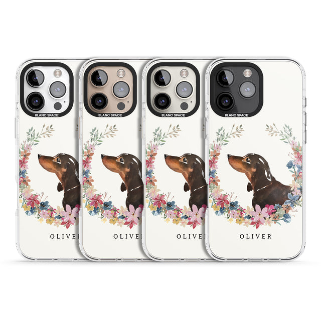 iPhone 16 Pro Max Personalised Black & Tan Dachshund - Watercolour Dog Portrait Black Impact Phone Case