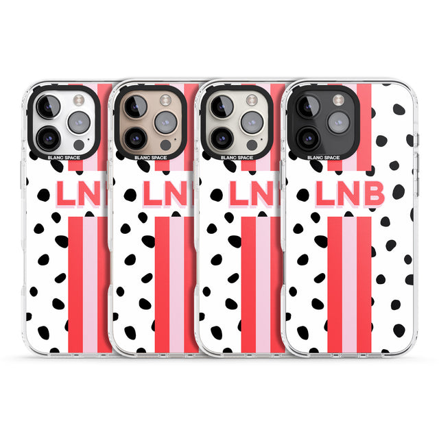 iPhone 16 Pro Max Personalised Polka & Pink Stripe Black Impact Phone Case