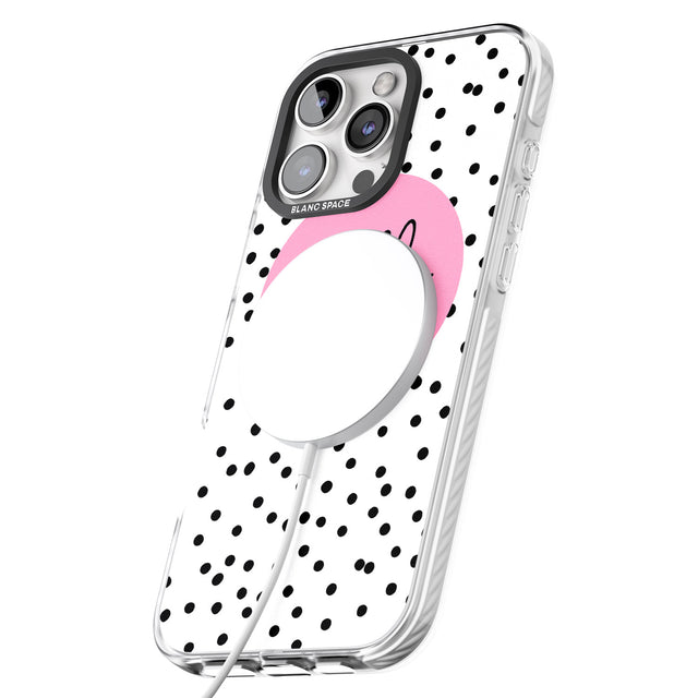 iPhone 16 Pro Max Personalised Pink Circle & Dots Black Impact Phone Case