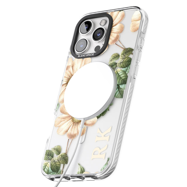 iPhone 16 Pro Max Personalised Clear Vintage Floral Cream Anemones Black Impact Phone Case