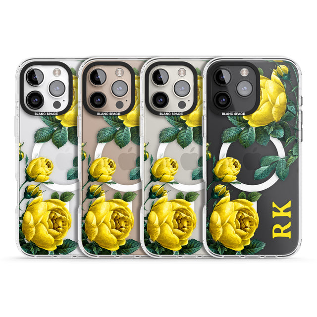 iPhone 16 Pro Max Personalised Clear Vintage Floral Yellow Roses Black Impact Phone Case