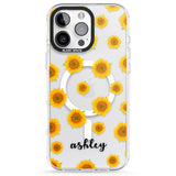 iPhone 16 Pro Max Personalised Sunflowers & Cursive Black Impact Phone Case