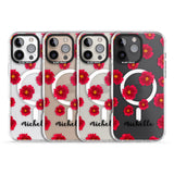 iPhone 16 Pro Max Personalised Red Peonies & Cursive Black Impact Phone Case