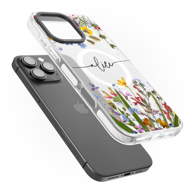 iPhone 16 Pro Max Personalised Wildflower Floral Black Impact Phone Case