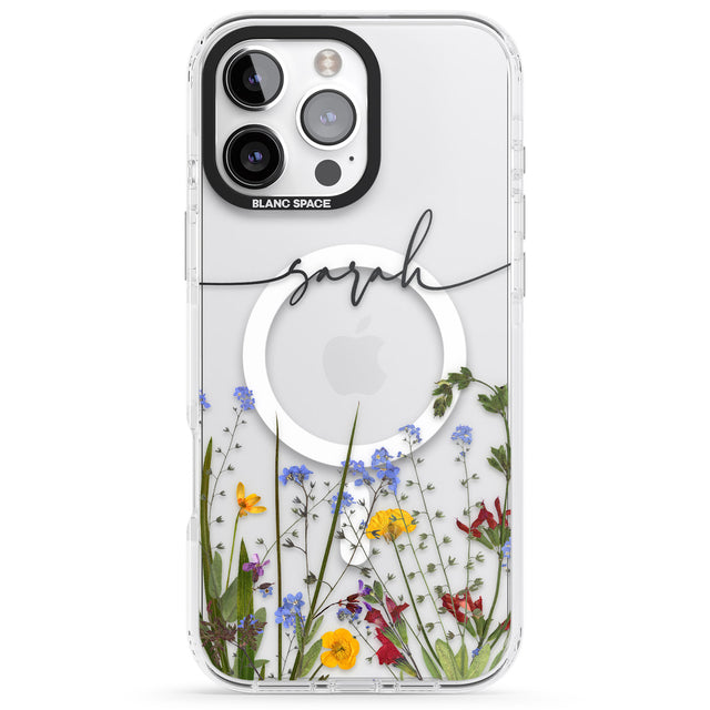 iPhone 16 Pro Max Personalised Wildflower Floral Black Impact Phone Case