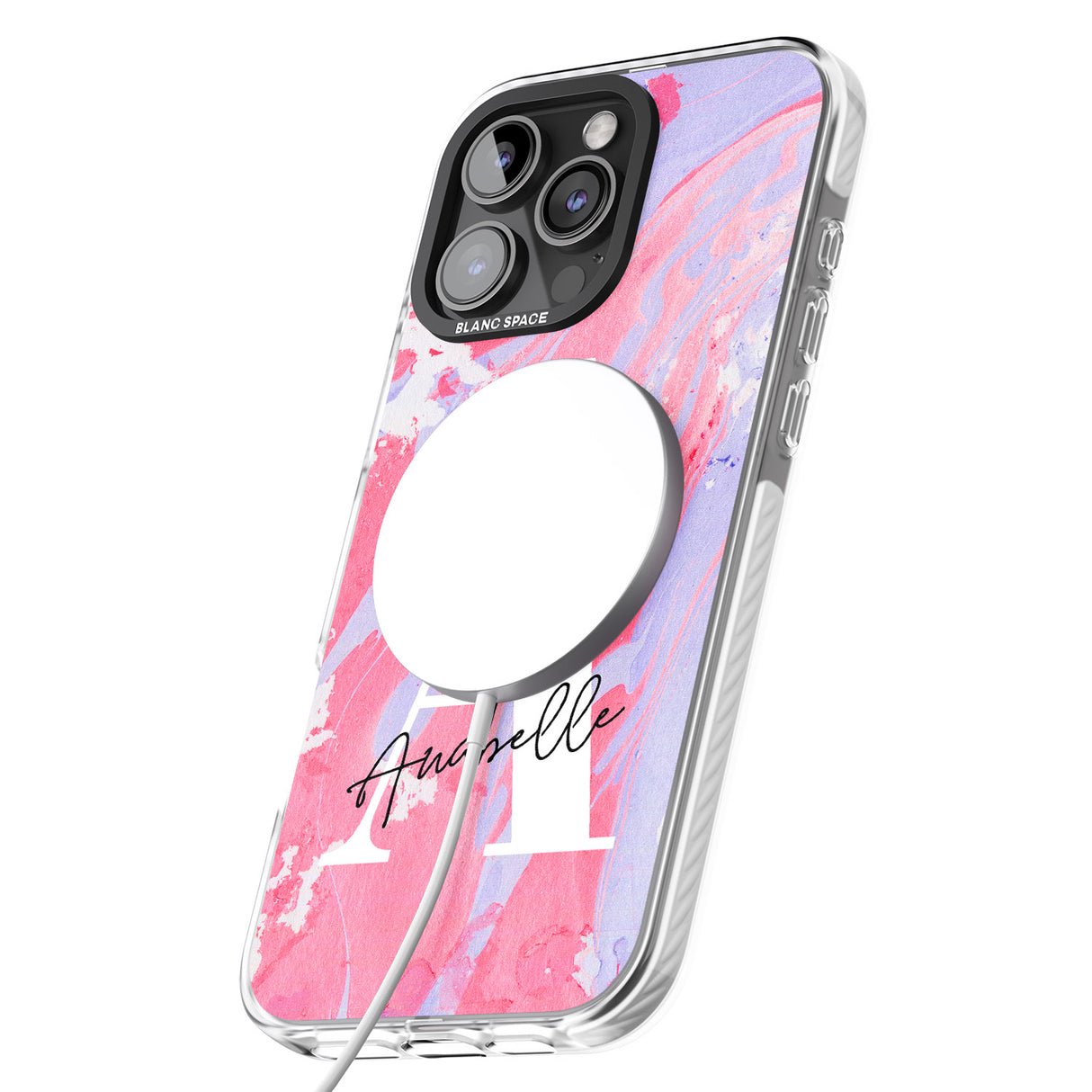 iPhone 16 Pro Max Personalised Pink & Purple - Marble Black Impact Phone Case