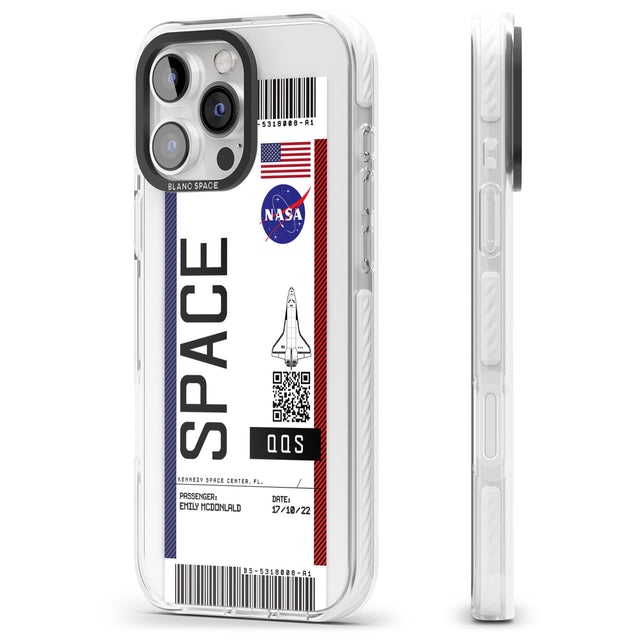 iPhone 16 Pro Max Personalised NASA Boarding Pass (Light) Black Impact Phone Case