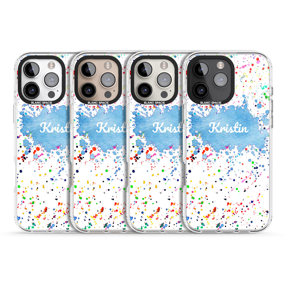 iPhone 16 Pro Max Personalised Rainbow Paint Splatter Black Impact Phone Case