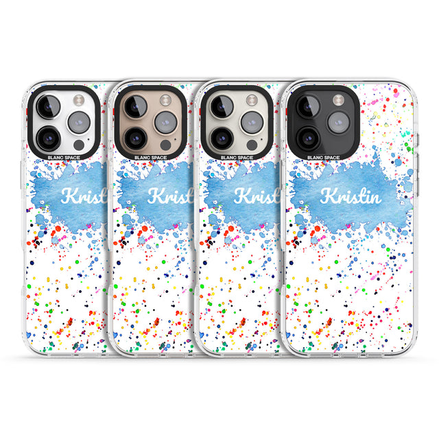 iPhone 16 Pro Max Personalised Rainbow Paint Splatter Black Impact Phone Case