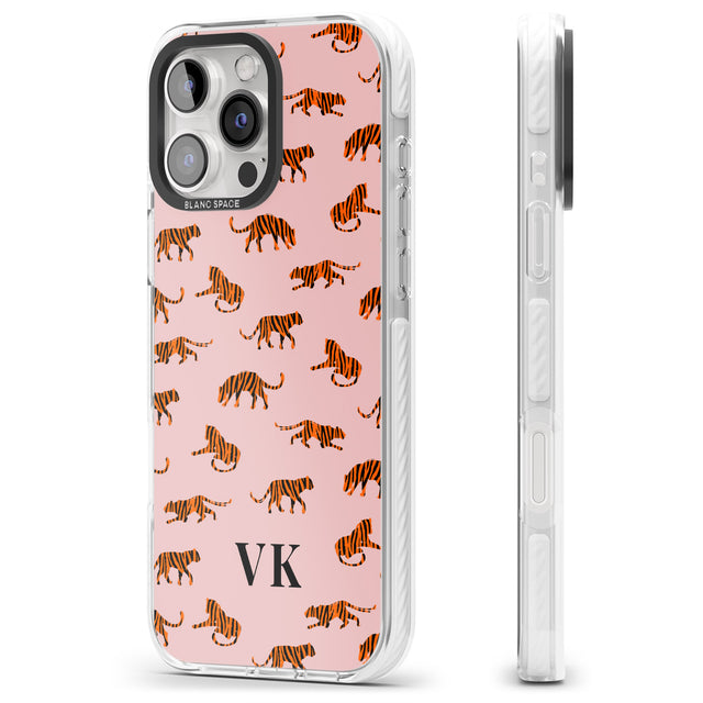 iPhone 16 Pro Max Personalised Safari Tiger Pattern on Pink Black Impact Phone Case