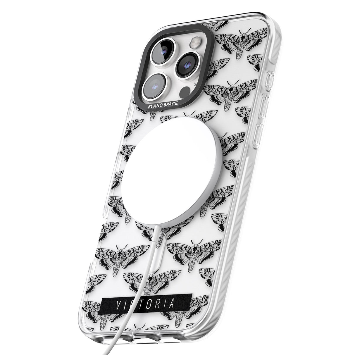 iPhone 16 Pro Max Personalised Hawk Moth Pattern Black Impact Phone Case